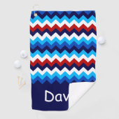 Cool Rood Wit Blauw Chevrons Monogram Golfhanddoek (Insitu)