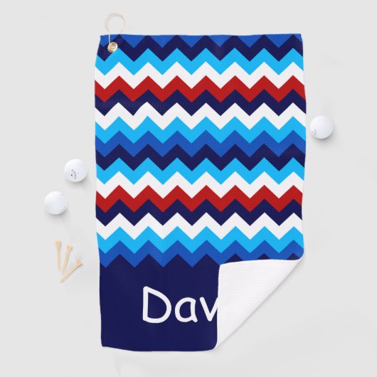 Cool Rood Wit Blauw Chevrons Monogram Golfhanddoek (Insitu)