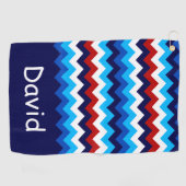Cool Rood Wit Blauw Chevrons Monogram Golfhanddoek (Horizontaal)