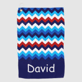 Cool Rood Wit Blauw Chevrons Monogram Golfhanddoek (Voorkant)