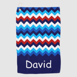 Cool Rood Wit Blauw Chevrons Monogram Golfhanddoek