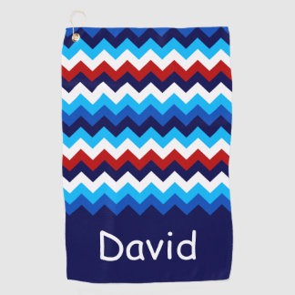 Cool Rood Wit Blauw Chevrons Monogram Golfhanddoek