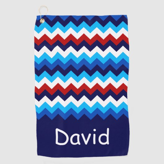 Cool Rood Wit Blauw Chevrons Monogram Golfhanddoek (Voorkant)