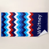 Cool Rood Wit Blauw Chevrons Monogram Strandlaken (Voorkant)