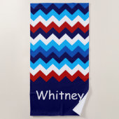 Cool Rood Wit Blauw Chevrons Monogram Strandlaken (Voorkant)