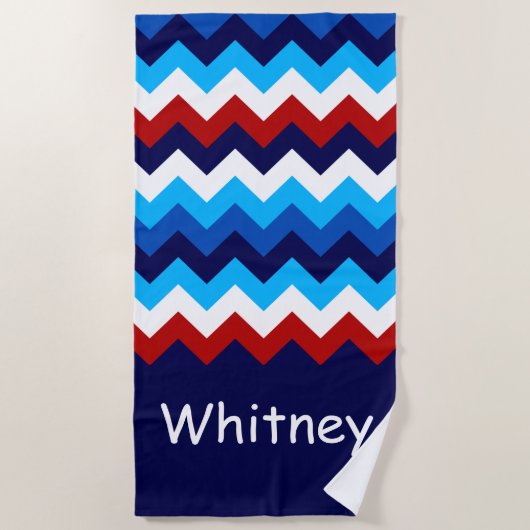 Cool Rood Wit Blauw Chevrons Monogram Strandlaken (Voorkant)