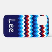 Cool Rood Wit Blauw Chevrons Monogram Telefoon Cas Case-Mate iPhone Case (Achterkant (horizontaal))