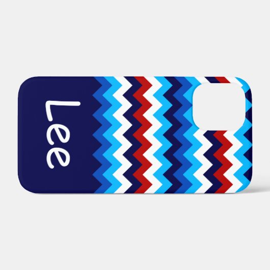 Cool Rood Wit Blauw Chevrons Monogram Telefoon Cas Case-Mate iPhone Case (Achterkant (horizontaal))