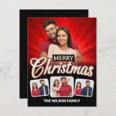 Cool Rood, Zwart Vrolijk Kerstmis 4 Paar Foto Feestdagenkaart (Voorkant / Achterkant)