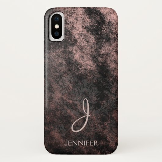 Cool Roos Gold Folie en Black Pattern Monogram Case-Mate iPhone Case (Achterkant)