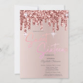 Cool Roos Gold Glitter Drips Blush Pink Sweet 16 Kaart (Voorkant)