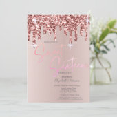 Cool Roos Gold Glitter Drips Blush Pink Sweet 16 Kaart (Staand voorkant)