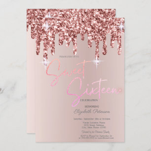Cool Roos Gold Glitter Drips Blush Pink Sweet 16 Kaart