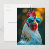 Cool Rooster Blauwe Zonnebril Briefkaart (Voorkant / Achterkant)