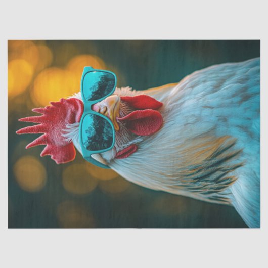 Cool Rooster Blauwe Zonnebril Decoupage Tissuepapier (Voorkant)