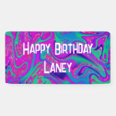 Cool Roze Blauwgroen Glitter Meisje Verjaardag Sli Spandoek (Horizontaal)