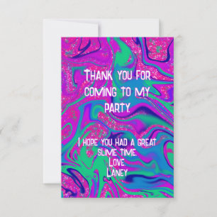 Cool Roze Blauwgroen Meisje Verjaardag Slime Party Bedankkaart
