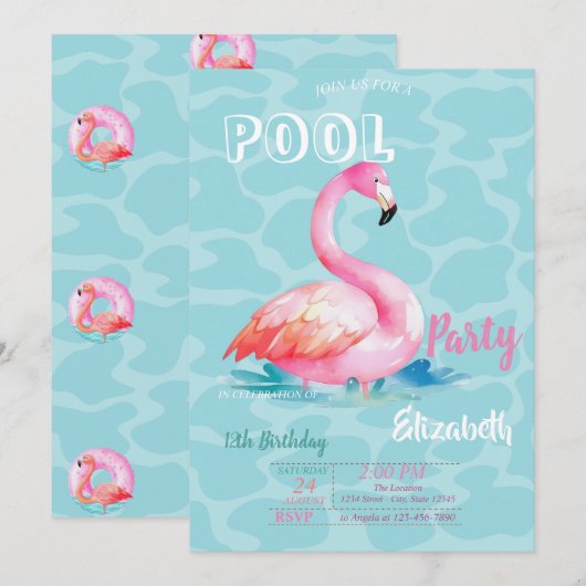 Cool roze flamingo's zwembad zomer verjaardag kaart (Voorkant / Achterkant)