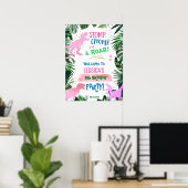 Cool roze Girl Dinosaur - verjaardag welkom T-Rex Poster (Thuiskantoor)