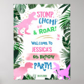 Cool roze Girl Dinosaur - verjaardag welkom T-Rex Poster (Voorkant)