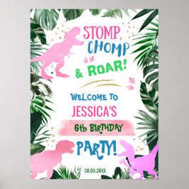 Cool roze Girl Dinosaur - verjaardag welkom T-Rex Poster