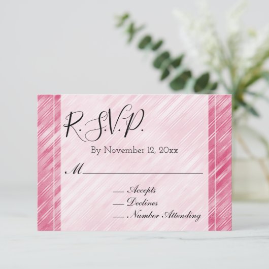 Cool Roze Glam Stripes Bruiloft RSVP Informatiekaartje (Staand voorkant)