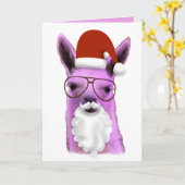 Cool Roze Kerst Lama! Kerstkaart Kaart (Gele Bloem)