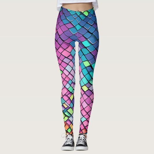Cool roze kleurrijke zeemeermin staart schalen pat leggings (Voorkant)