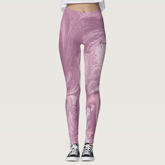 Cool Roze Marmer Wolk Vlekpatroon leggings (Voorkant)