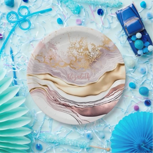 Cool Roze Marmeren Steen Goud Papieren Bordje (Feest)