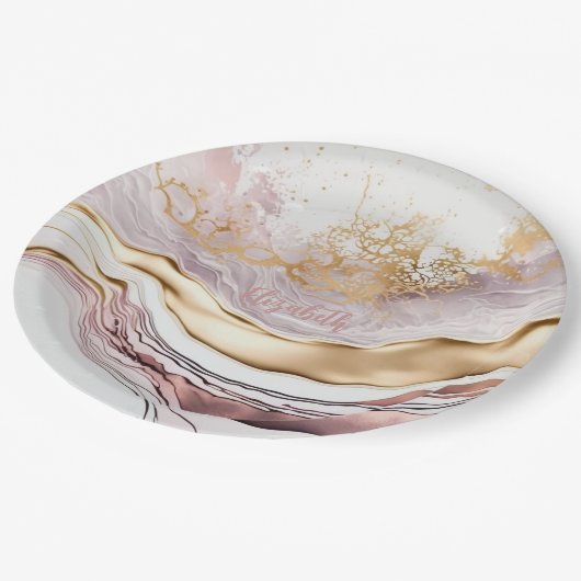 Cool Roze Marmeren Steen Goud Papieren Bordje (Gekanteld)