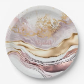 Cool Roze Marmeren Steen Goud Papieren Bordje (Voorkant)