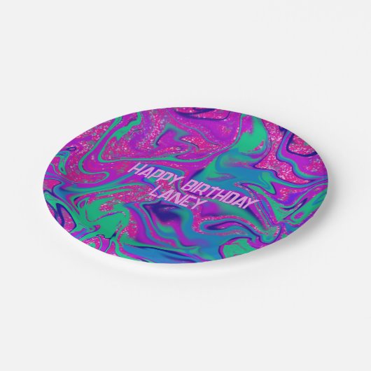 Cool Roze Paarse Glitter Meisje Verjaardag Slime P Papieren Bordje (Gekanteld)