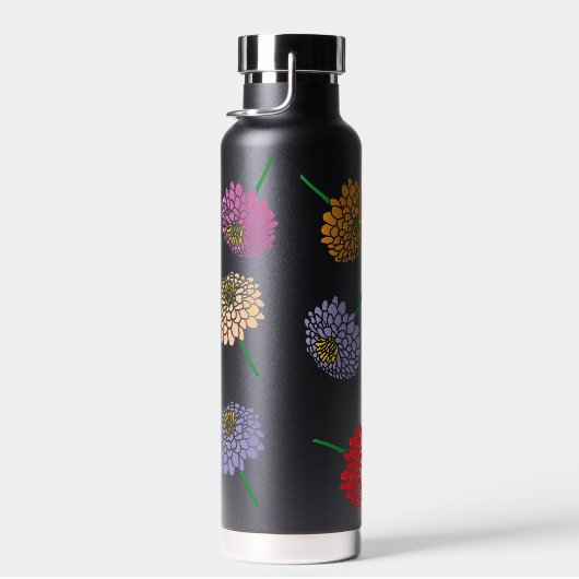 Cool roze rood geel wit Zinnia bloem kunst print Waterfles (Rechts)