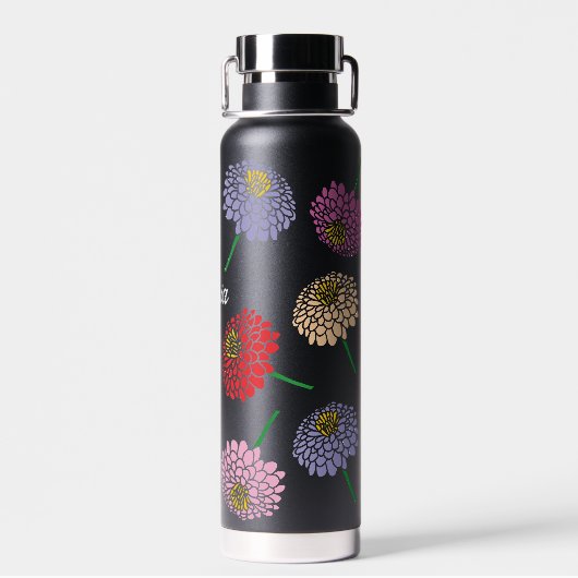 Cool roze rood geel wit Zinnia bloem kunst print Waterfles (Achterkant)