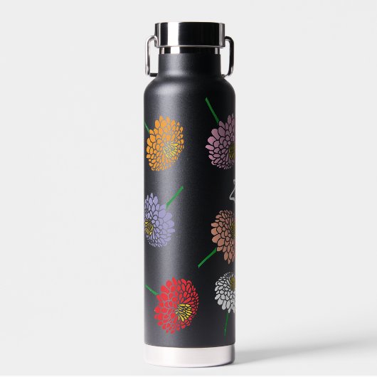 Cool roze rood geel wit Zinnia bloem kunst print Waterfles (Voorkant)