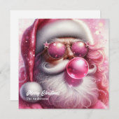 Cool roze Santa Claus blazen roze bubble gum Feestdagenkaart (Voorkant / Achterkant)