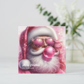 Cool roze Santa Claus blazen roze bubble gum Feestdagenkaart (Staand voorkant)