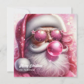 Cool roze Santa Claus blazen roze bubble gum Feestdagenkaart (Voorkant)