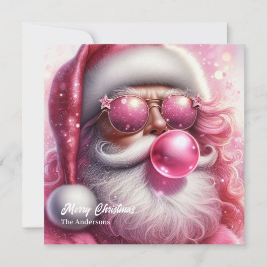 Cool roze Santa Claus blazen roze bubble gum Feestdagenkaart (Voorkant)