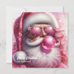 Cool roze Santa Claus blazen roze bubble gum Feestdagenkaart
