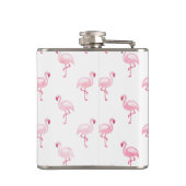 Cool Roze Tropisch Flamingo patroon op Wit Heupfles (Achterkant)