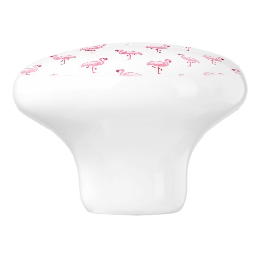 Cool Roze Tropisch Flamingo patroon op Wit Keramische Knop (Zijkant)