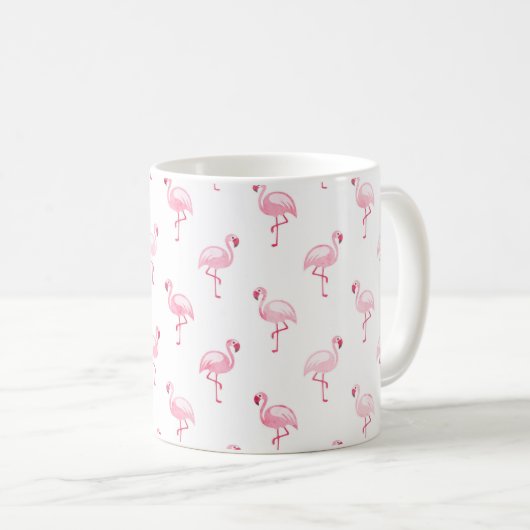Cool Roze Tropisch Flamingo patroon op Wit Koffiemok (Voorkant rechts)