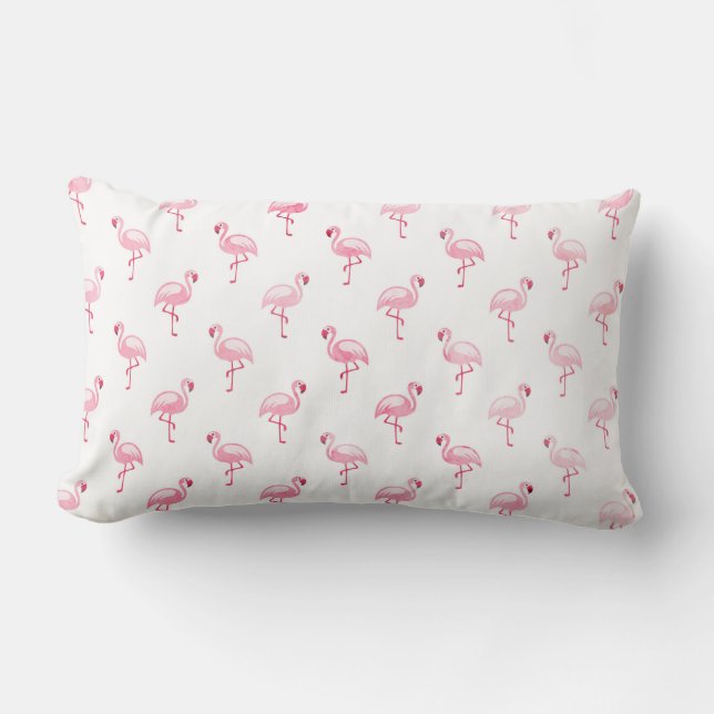 Cool Roze Tropisch Flamingo patroon op Wit Kussen (Voorkant)
