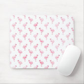 Cool Roze Tropisch Flamingo patroon op Wit Muismat (Met muis)