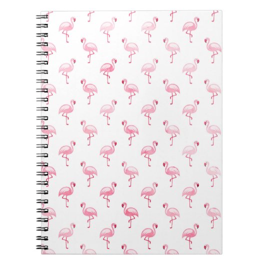Cool Roze Tropisch Flamingo patroon op Wit Notitieboek (Voorkant)