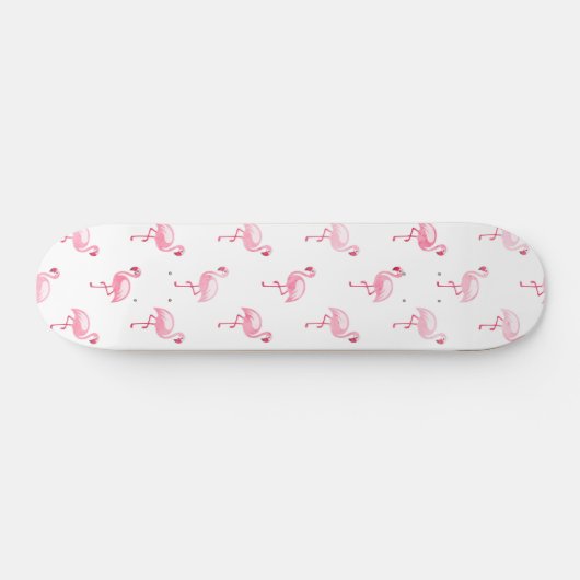 Cool Roze Tropisch Flamingo patroon op Wit Persoonlijk Skateboard (Horizontaal)