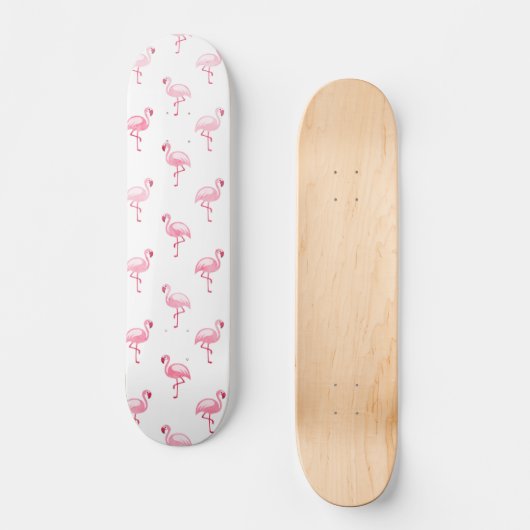 Cool Roze Tropisch Flamingo patroon op Wit Persoonlijk Skateboard (Voorkant)