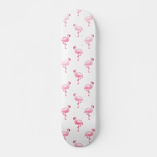 Cool Roze Tropisch Flamingo patroon op Wit Persoonlijk Skateboard (Voorkant)